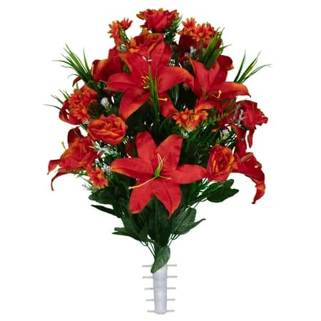 Fire Red Lily Rose and Daisies