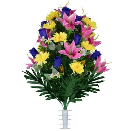 Pink Lilies with Yellow Daisies and Purple Roses