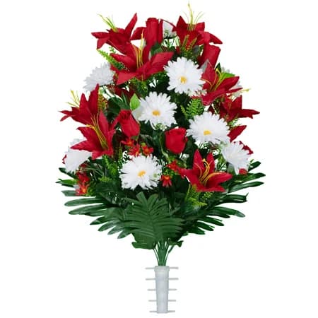Red Lilies with White Daisies and Red Roses Bouquet