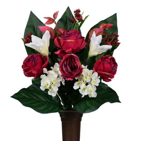 Red Rose with White Hydrangea and Lily