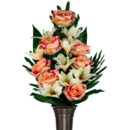 Two Tone Peach Rose with Cream Lily