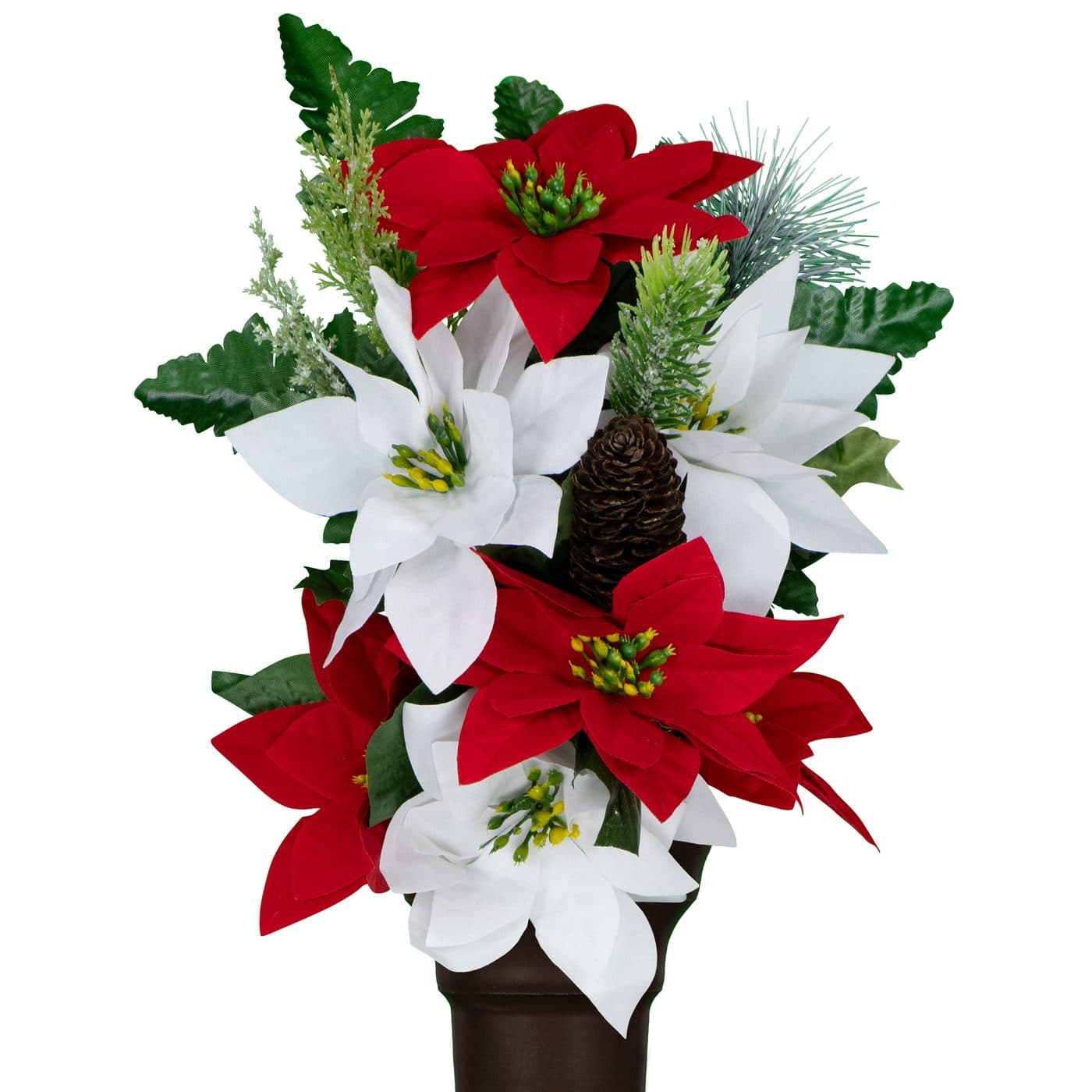 Red and White Poinsettias with Pinecone