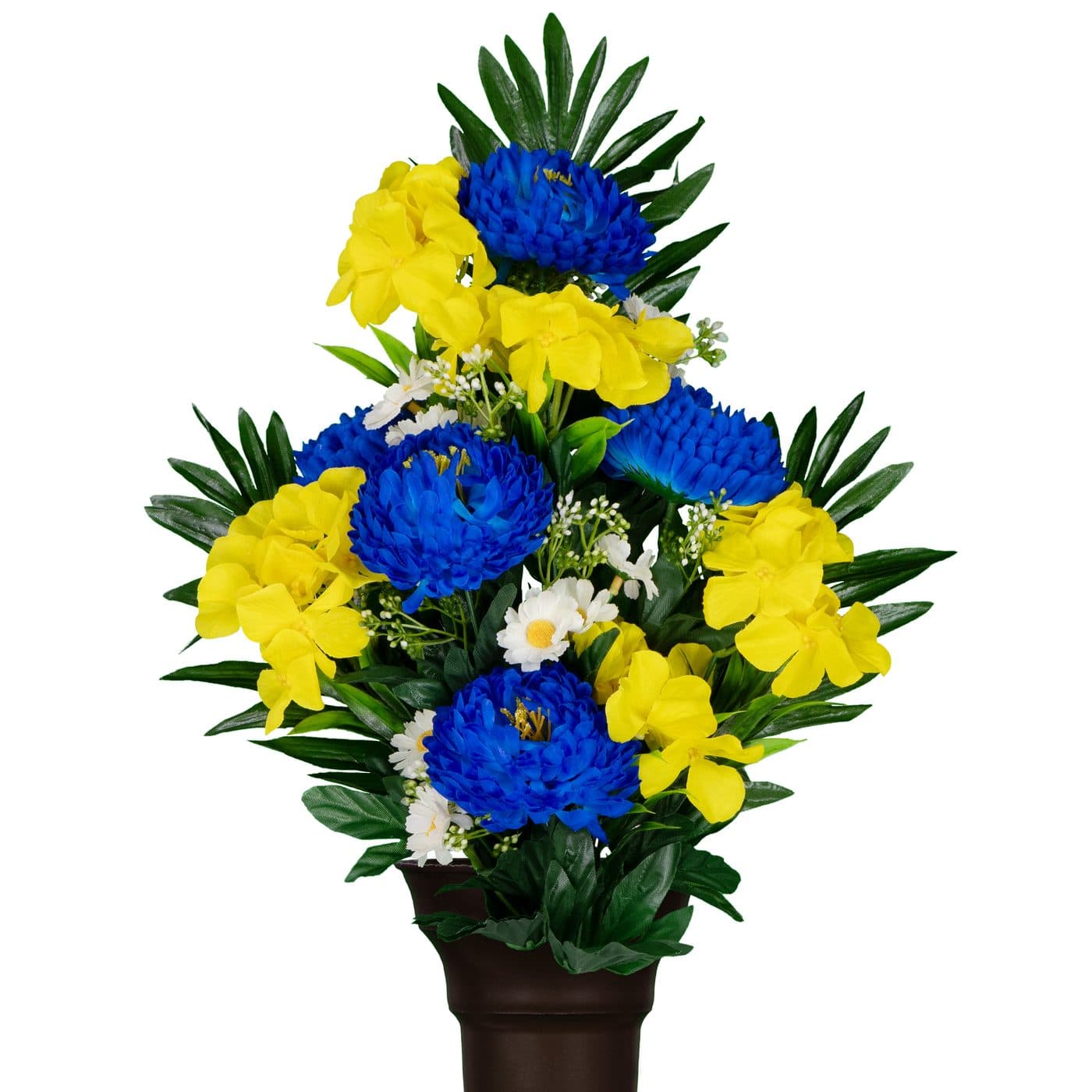 Yellow Hydrangea with Blue Mums