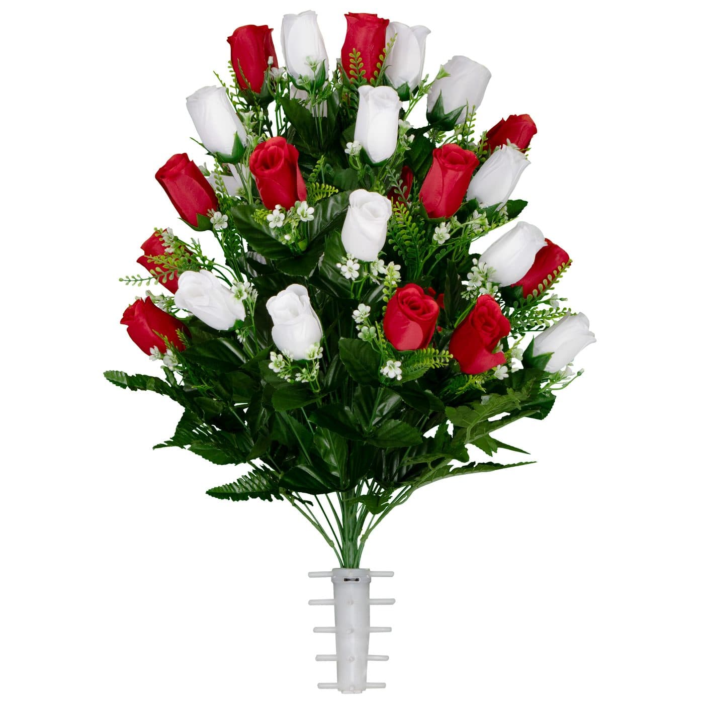 Red and White Roses with Baby's Breath