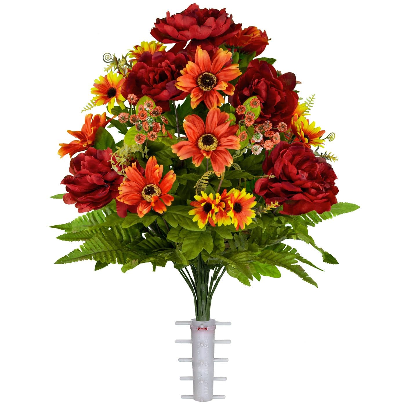 Burgundy Peony and Orange Daisy