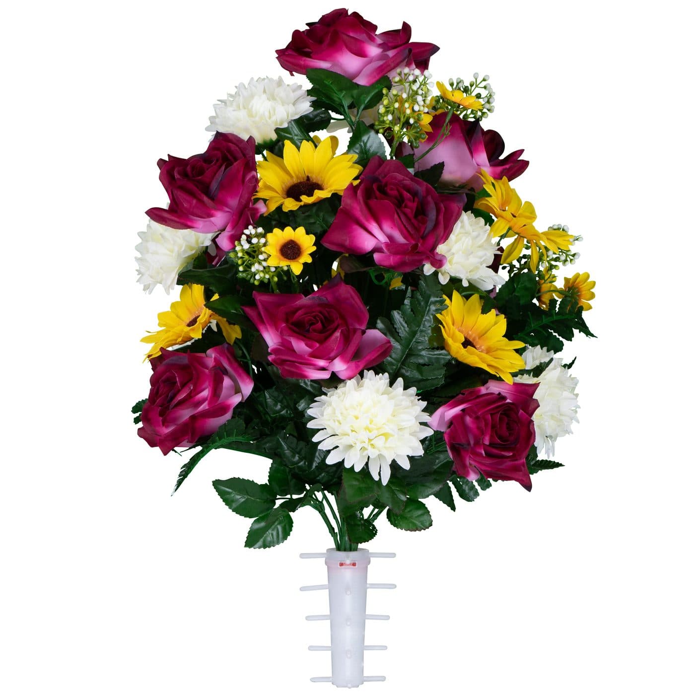 Fuchsia Roses with White Mums and Sunflowers