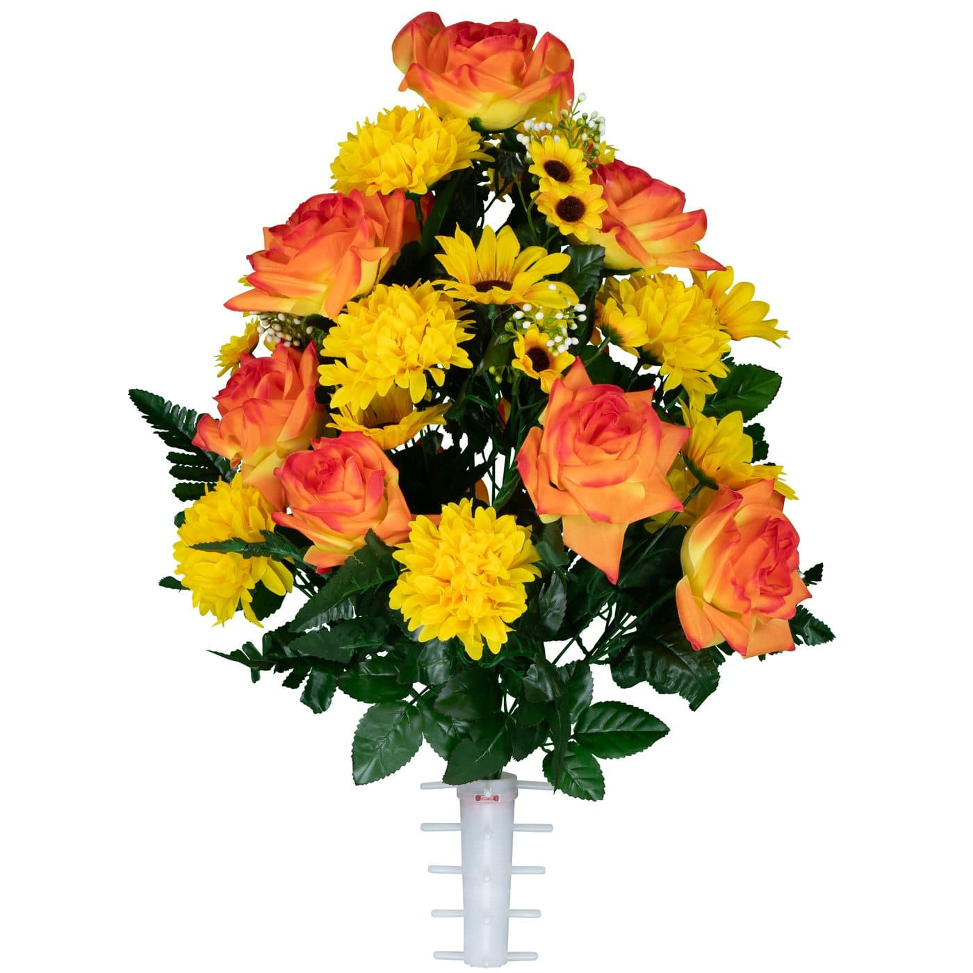 Sunrise Roses with Yellow Mums and Sunflowers