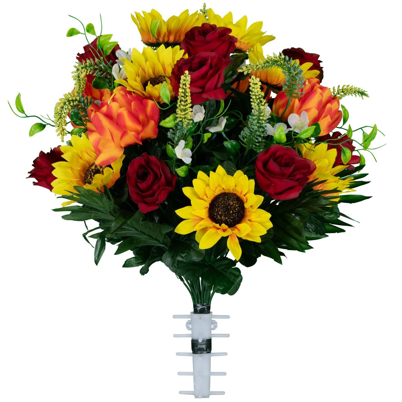 Burgundy Roses with Sunflowers and Orange Lotus