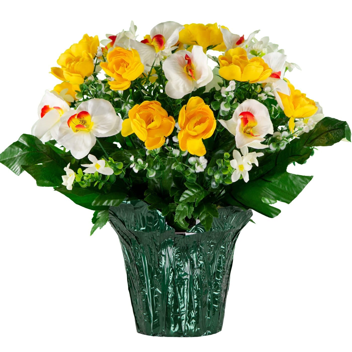 Yellow Cabbage Rose and White Orchid
