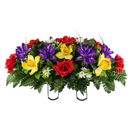 Purple Dahlia Red Rose with Yellow Orchid Mix
