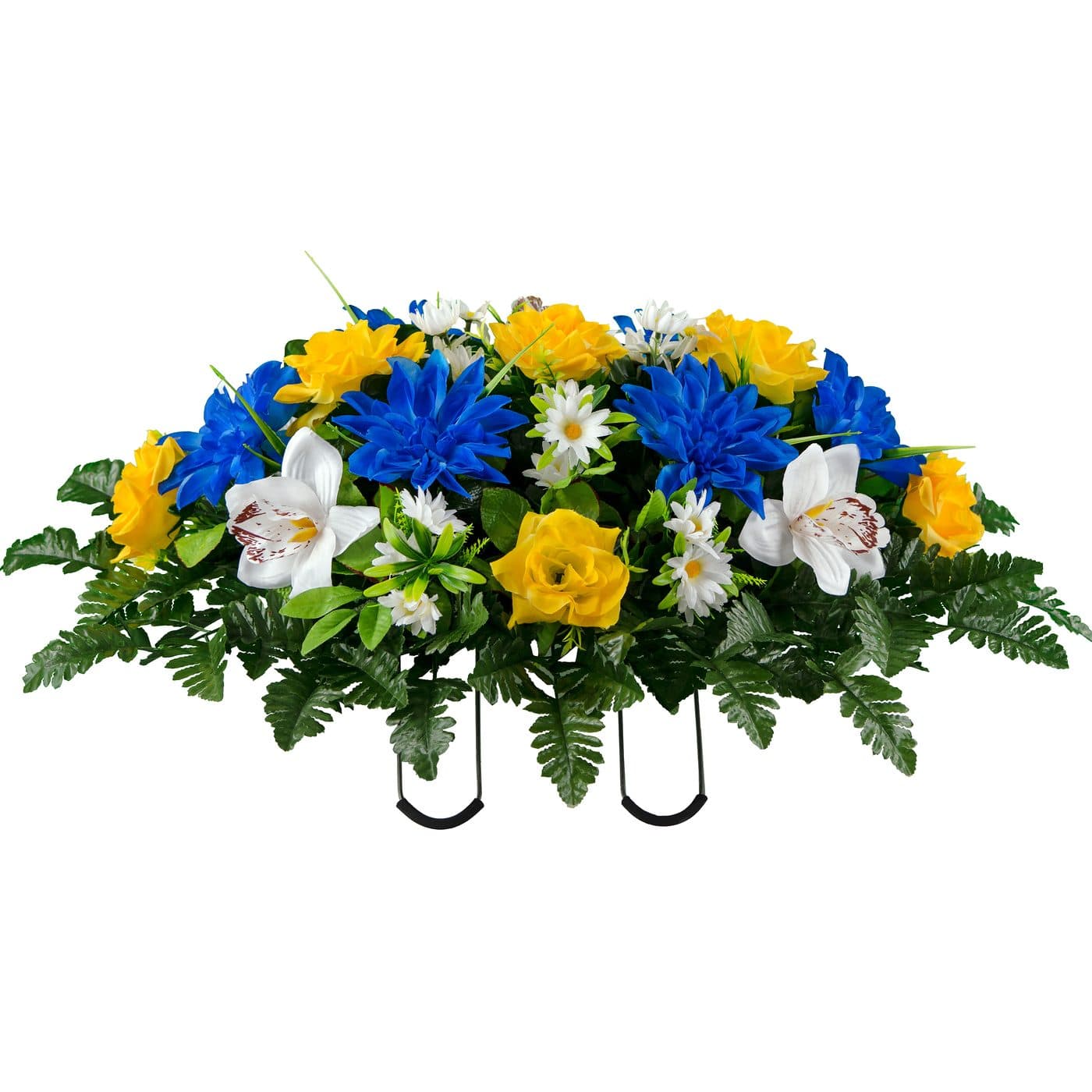 Blue Dahlia Yellow Rose with White Orchid Mix