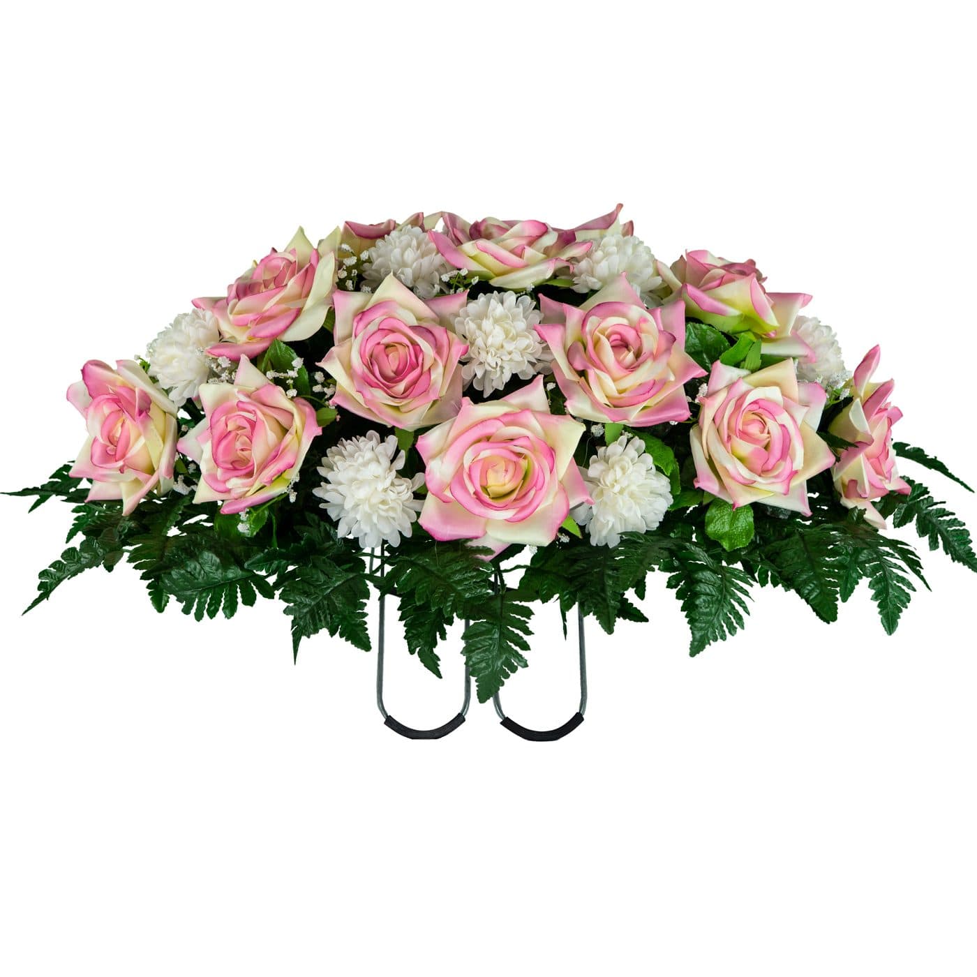 Cream Pink Open Rose with White Mum