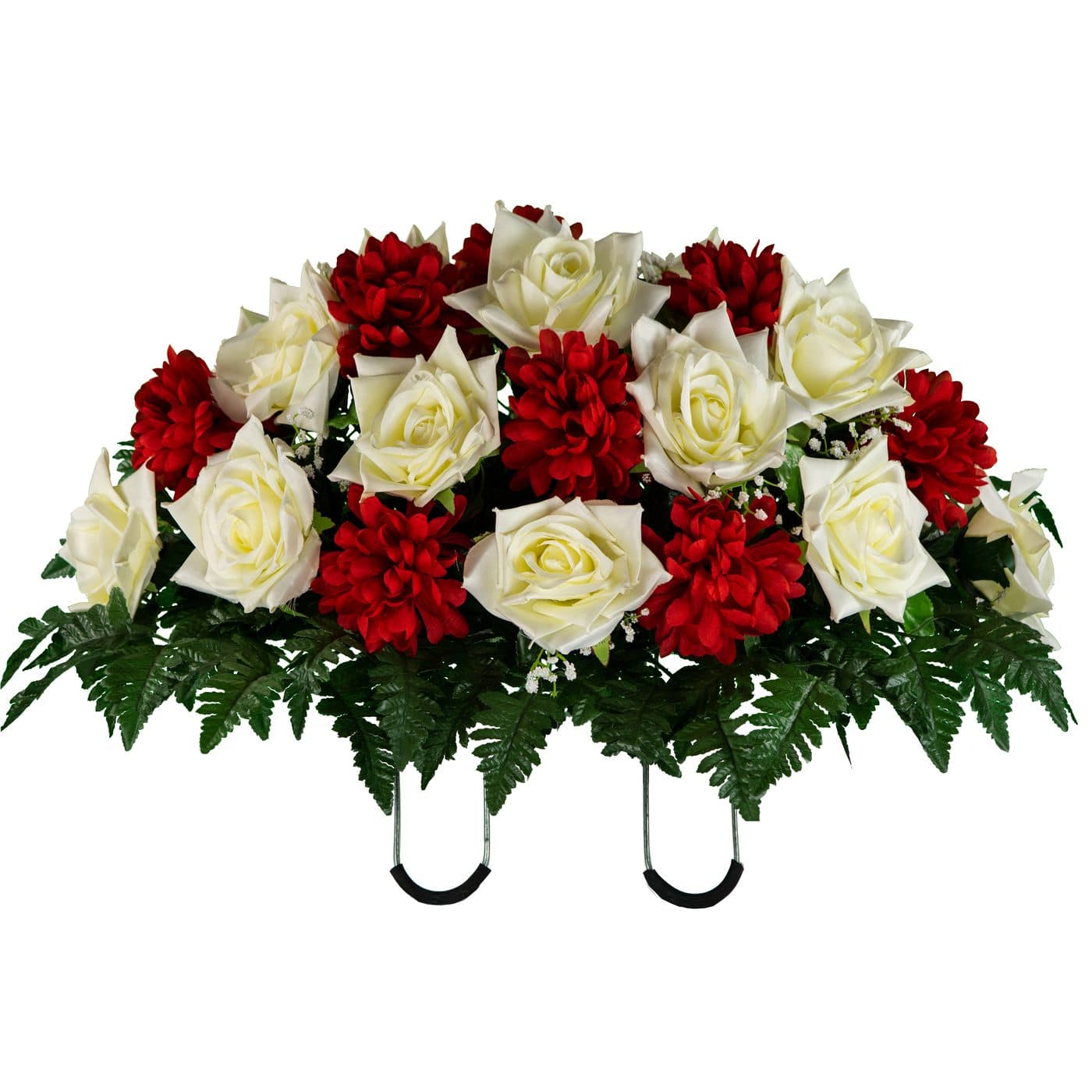 Cream Open Rose with Red Mum