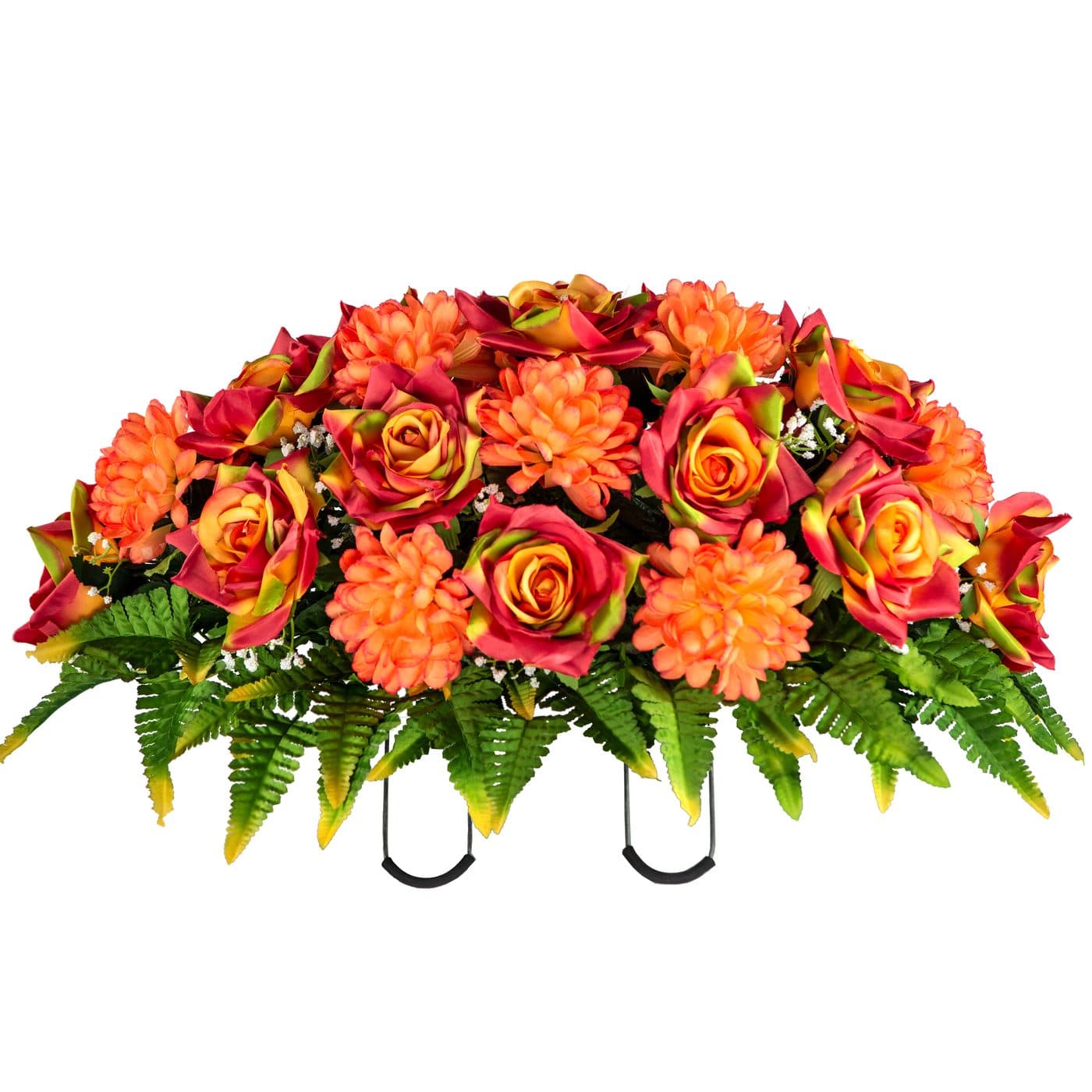 Sunset Orange Open Rose with Orange Mum