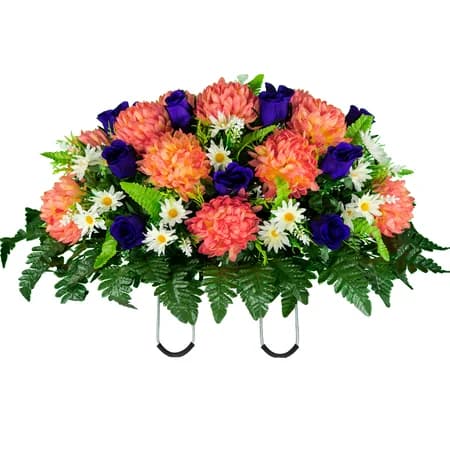 Salmon Mum and Purple Rose