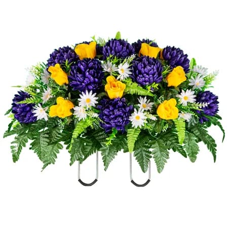Purple Mum and Yellow Rose
