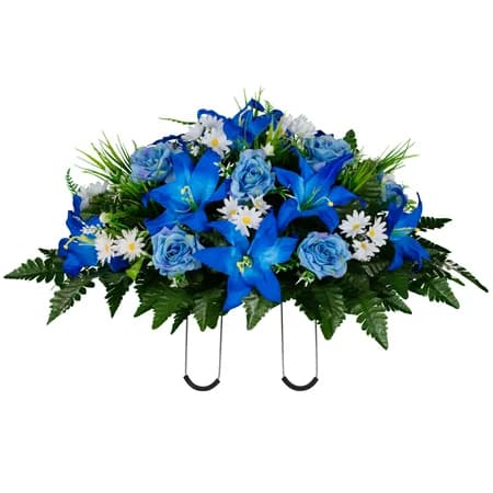 Blue Lily and Rose with White Daisies
