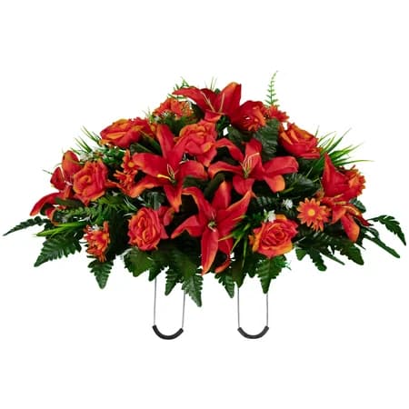 Fire Red Lily Rose and Daisies