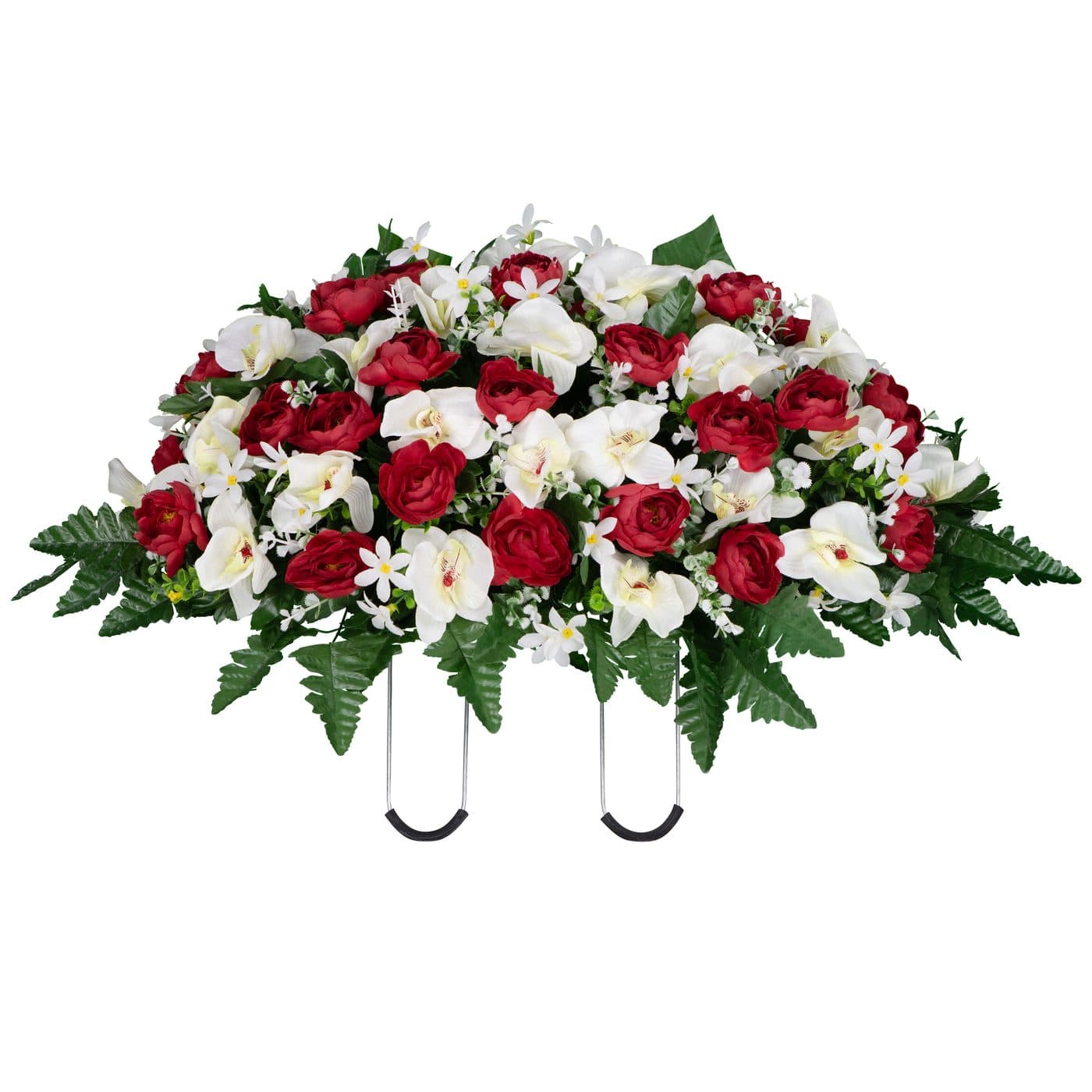 Red Cabbage Rose and White Orchid