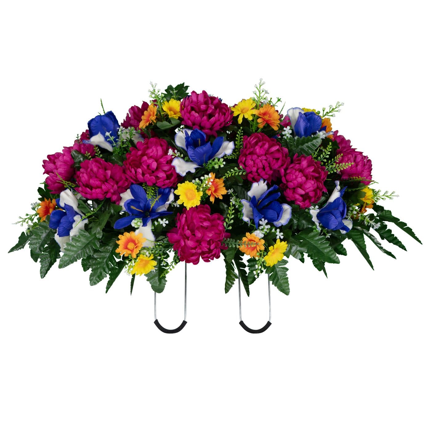 Fuchsia Mums with Blue Iris