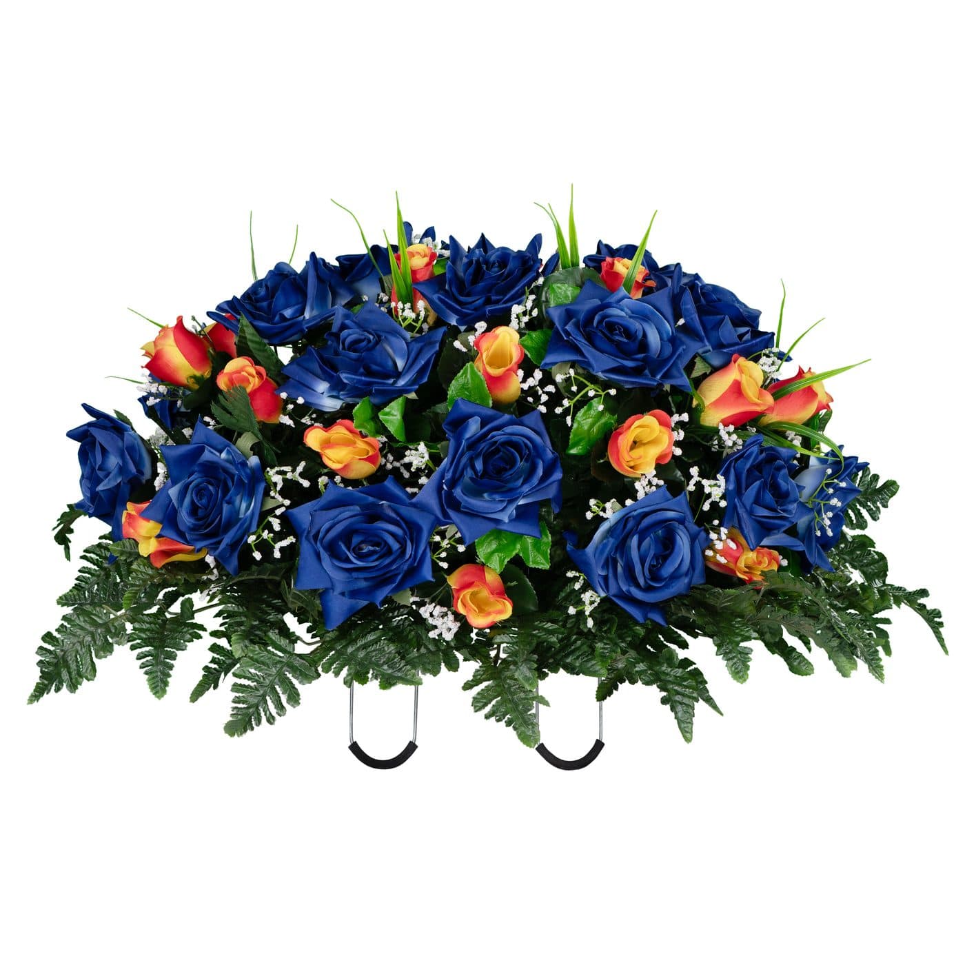 Blue Open Roses and Orange Rose Buds