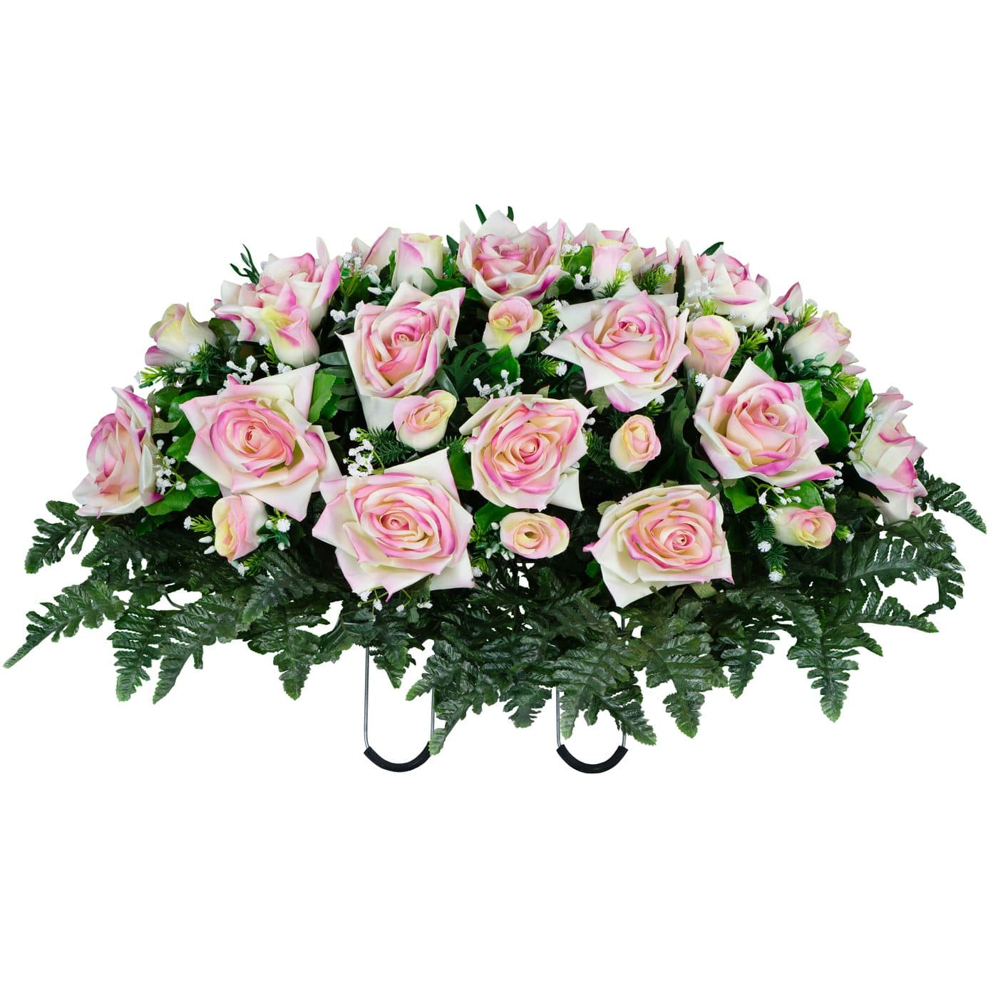 Cream Pink Open Roses and Rose Buds