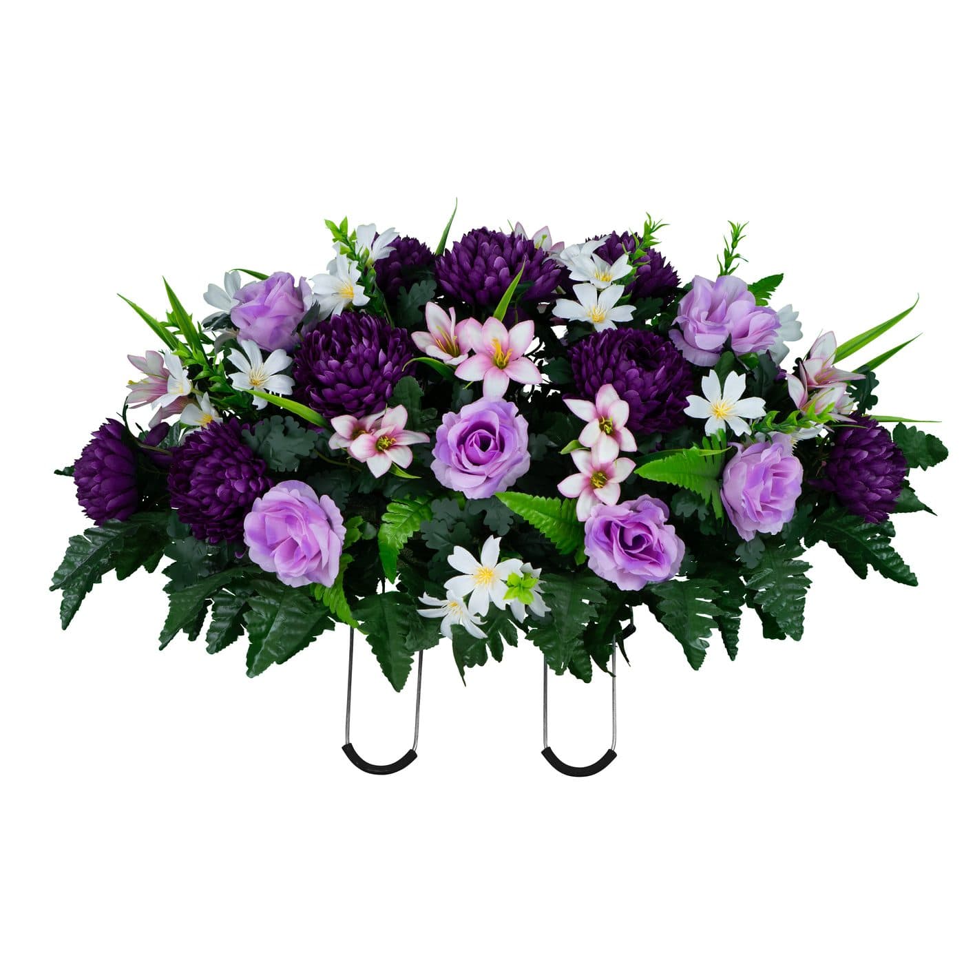 Lavender Roses and Rain Lilies with Purple Mums