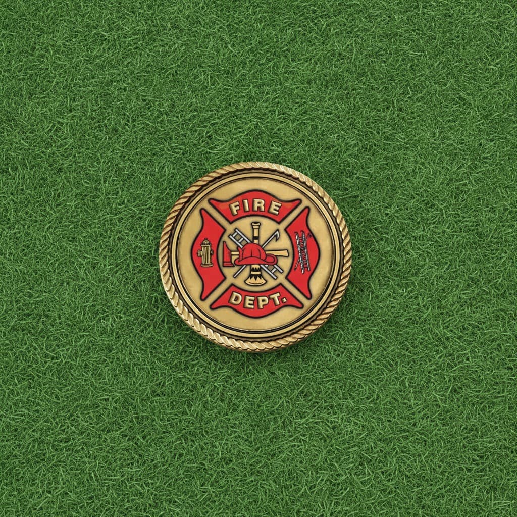 Fire department cross medallion on short grass
