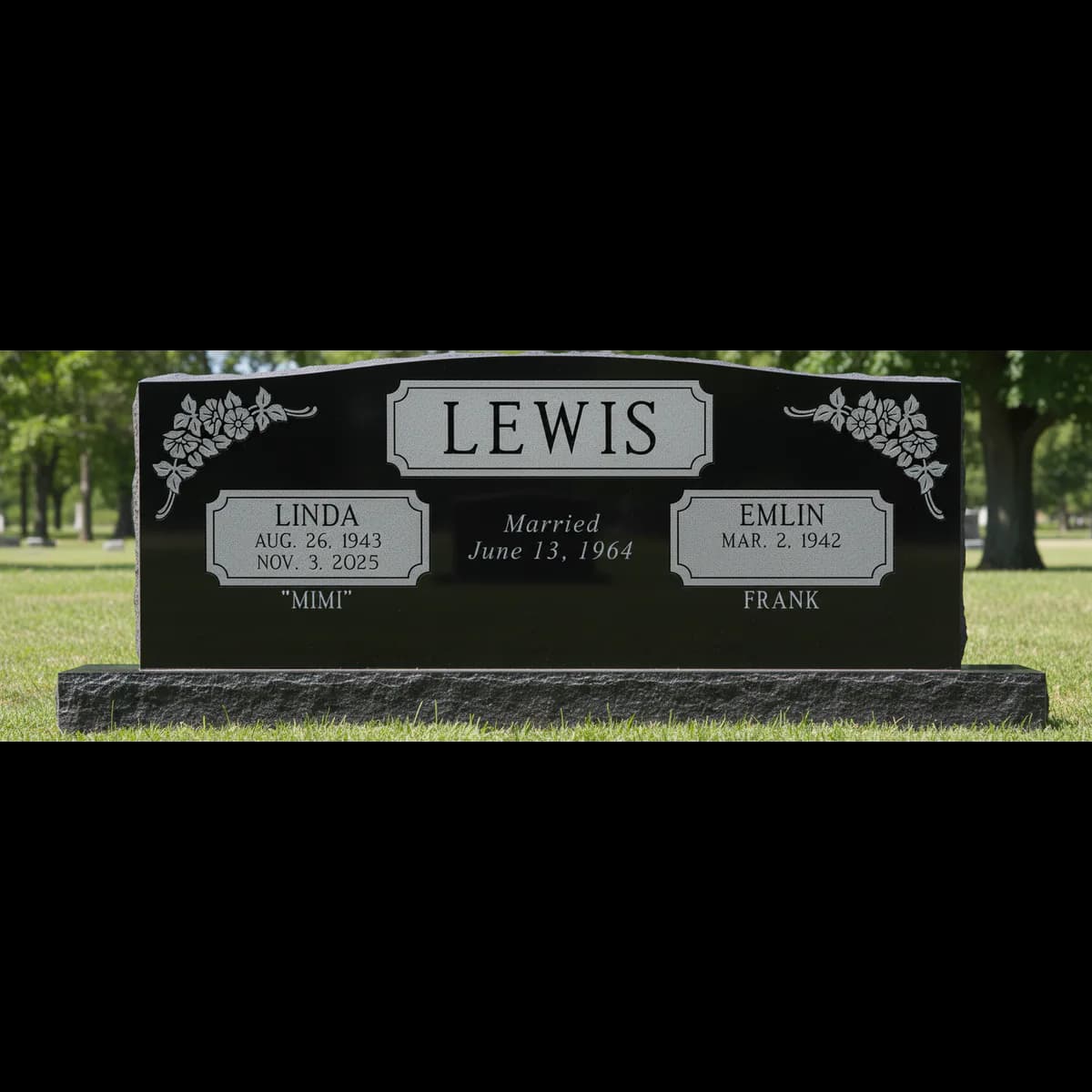 Serpentine Floral Double Upright Monument